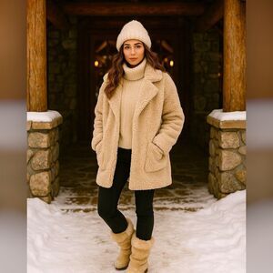 C&C California Womens XL Oatmeal Teddy Coat Longline Sherpa Shacket Cozy Jacket